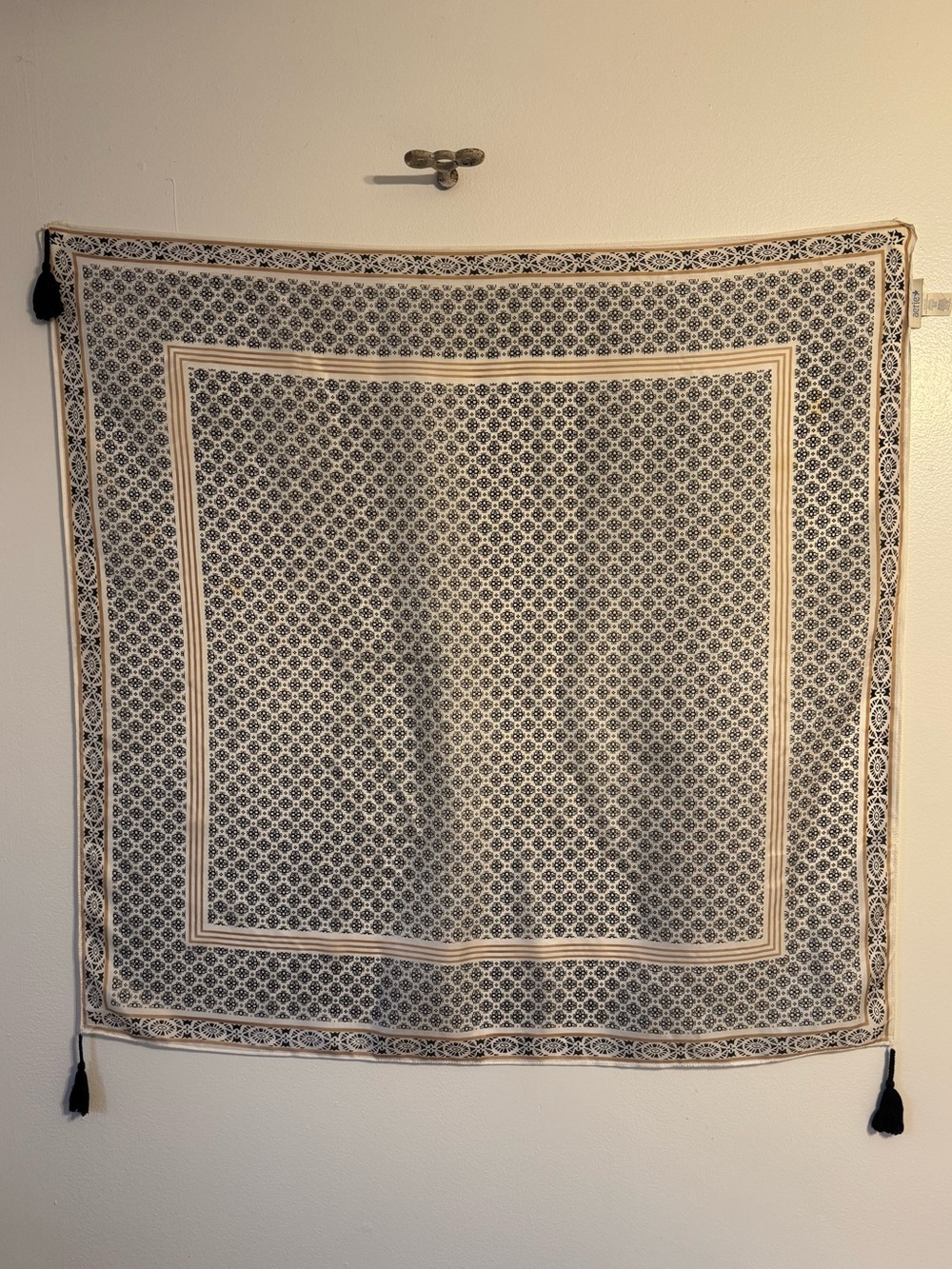 Aerie Patterned 100% Silk Scarf with Tassels